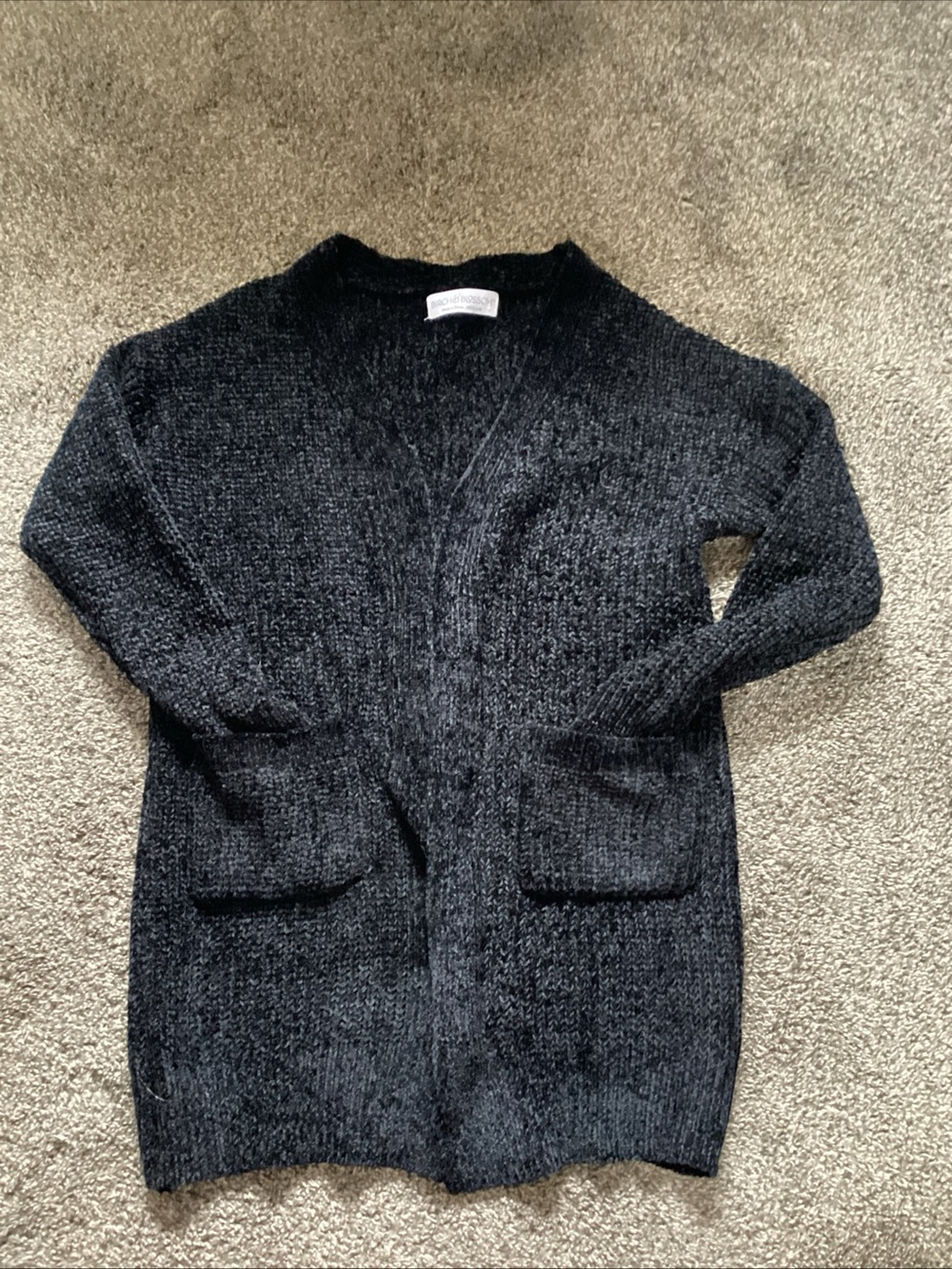 Cozy Open-Front Black Women's Cardigan with Patch Pockets